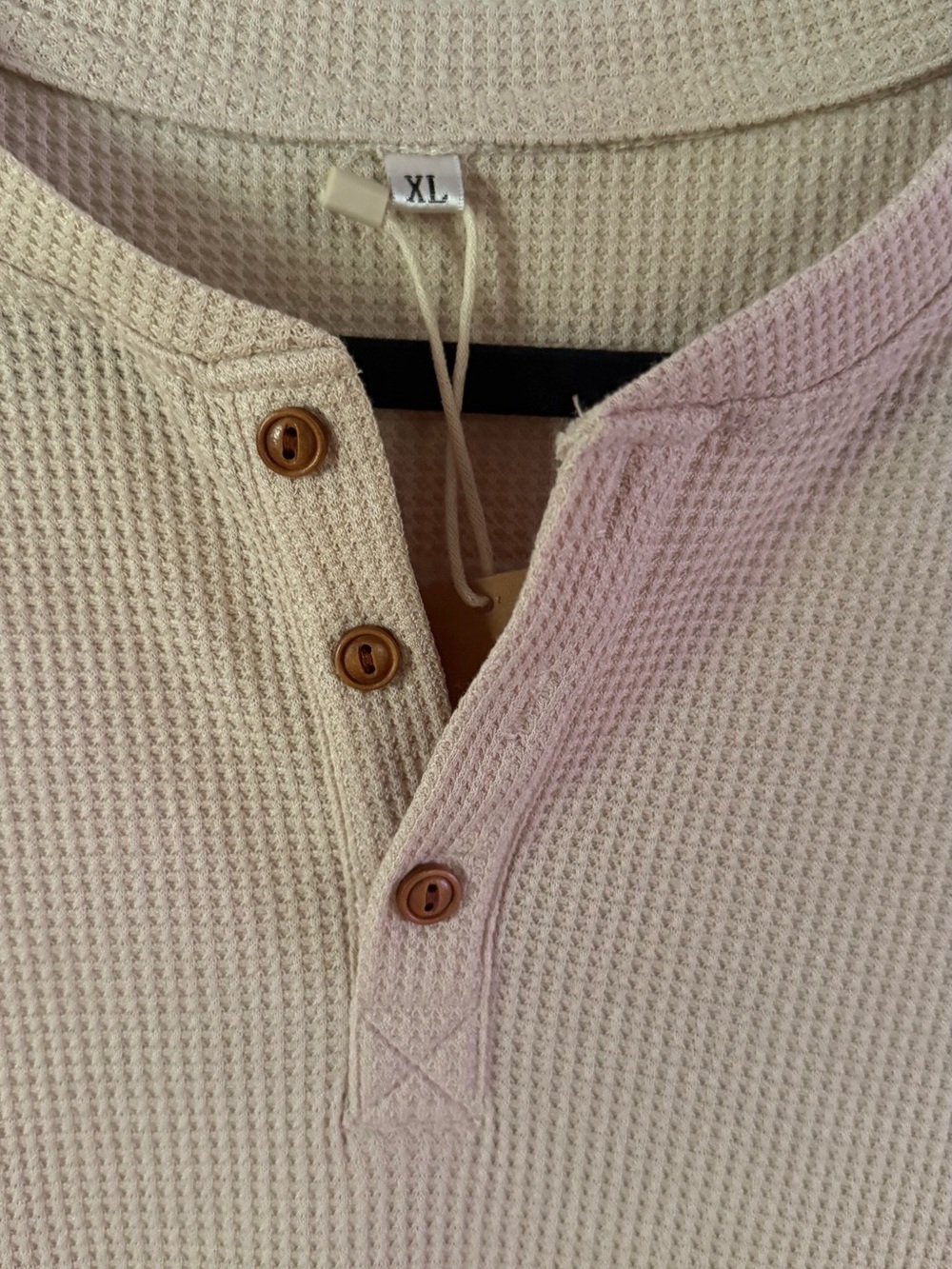 Men's Cream Waffle Henley Long Sleeve Shirt - XL